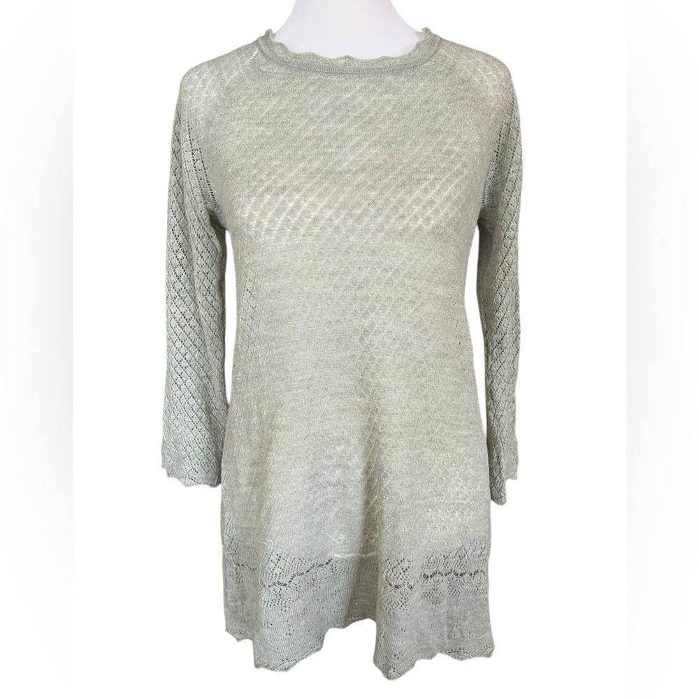 MOTH x Anthropologie Boho Lacey 100% Wool Lightweight Green Sweater‎ Size M